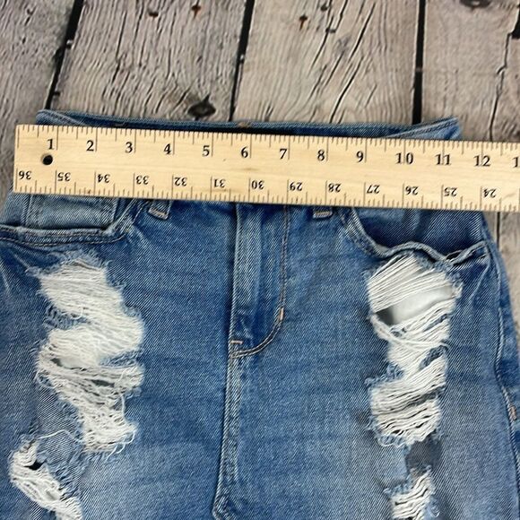 Y2K Hollister Denim Distressed Mini Skirt Jean size 00 - Picture 10 of 11